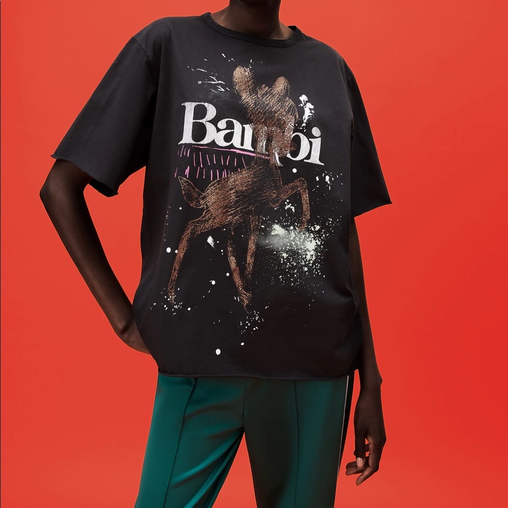 🩵 ZARA Gray Black Glitter DISNEY BAMBI T Shirt